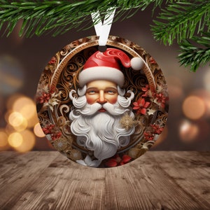 3D Santa Claus Ornament Sublimation PNG, Instant Digital Download Only, Christmas Round Ornament PNG, Vintage Santa Ornament PNG