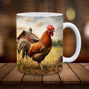 3D Rooster Mug Wrap 11oz, 15oz Mug Sublimation Wrap Digital Download ONLY Coffee Cup Tea Cup Wrap PNG Farm Mug PNG