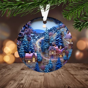 3D Christmas Village Ornament Sublimation PNG, Instant Digital Download Only, Christmas Round Ornament PNG, 3D Christmas Town PNG