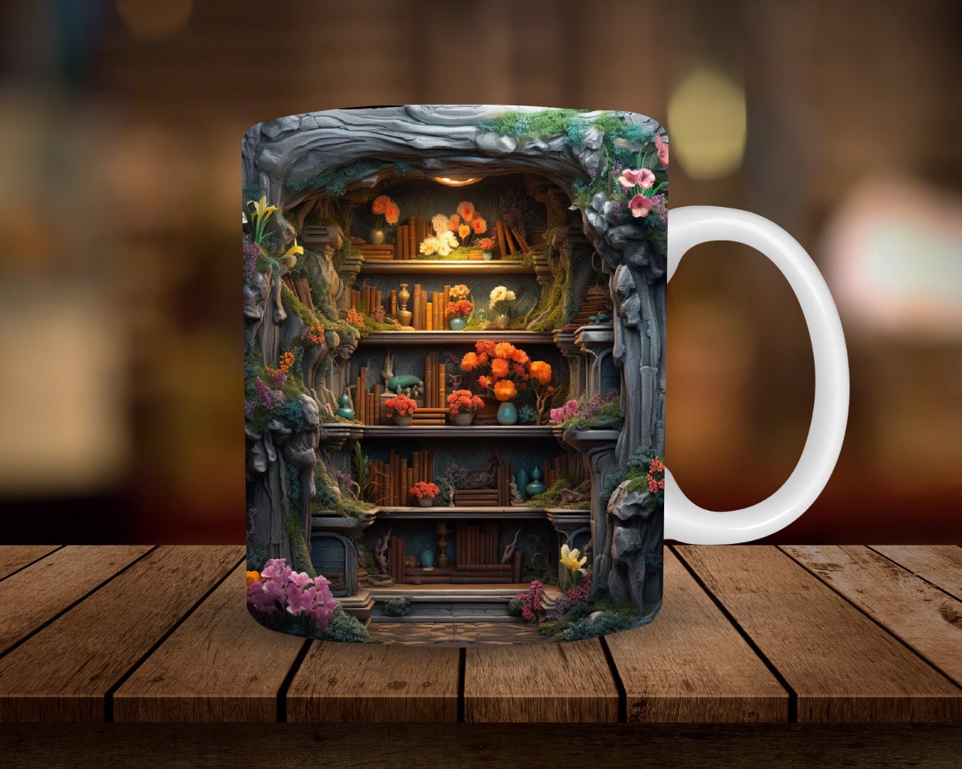 Creative A Library Shelf Cup White Book Lovers Coffee Mug 3D Bookshelf Mug