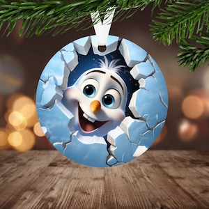 3D Snowman Christmas Ornament Sublimation PNG Instant Digital Download Only Christmas Round Ornament PNG Break through Snowman Ornament PNG
