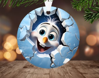 3D Snowman Christmas Ornament Sublimation PNG, Instant Digital Download, Christmas Round Ornament PNG Break through Snowman Ornament