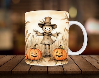 Scarecrow Mug Sublimation 11oz & 15oz Mug Wrap Design Autumn PNG Digital Download ONLY Coffee Mug Design Sublimation Design Fall Mug PNG