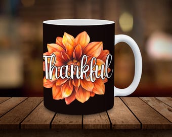 Tazza del ringraziamento, stampa a sublimazione, da 11 oz e 15 oz, design autunnale in formato PNG, download digitale SOLO, design per tazza da caffè, design a sublimazione, fiore autunnale in formato PNG
