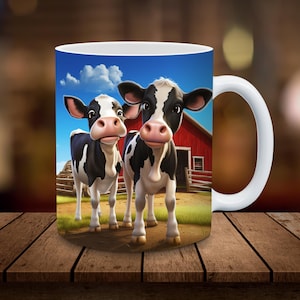 3D Dairy Cows Mug Sublimation Christmas 11oz, 15oz Mug Sublimation Wrap Digital Download ONLY Coffee Cup Tea Cup Wrap PNG Farm Tumbler