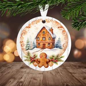 Gingerbread Man Ornament Sublimation PNG, Instant Digital Download Only, Christmas Round Ornament PNG, Christmas Gingerbread House PNG