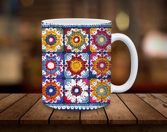 Crochet Mug Sublimation, 11oz & 15oz Mug Sublimation Wrap, Digital Download ONLY Coffee Cup Tea Cup Wrap PNG Vintage Crochet Addict Mug