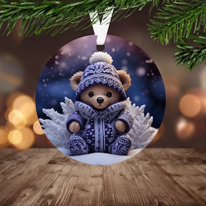 Cute Teddy Bear Ornament Sublimation PNG, Instant Digital Download Only, Christmas Round Ornament PNG, Christmas Bear PNG