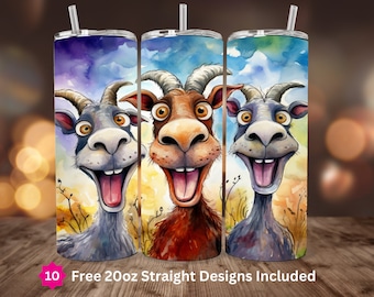 3 Crazy Goats Tumbler Wrap 20oz Skinny Tumbler Sublimation Design Silly Farm Animal Wrap 20oz Straight Tumbler Design Digital Download ONLY