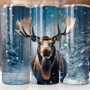 Moose Tumbler Sublimation, 20oz Skinny Sublimation Design, Digital Download ONLY, 2oz Straight Wrap PNG, Moose in Snowy Field