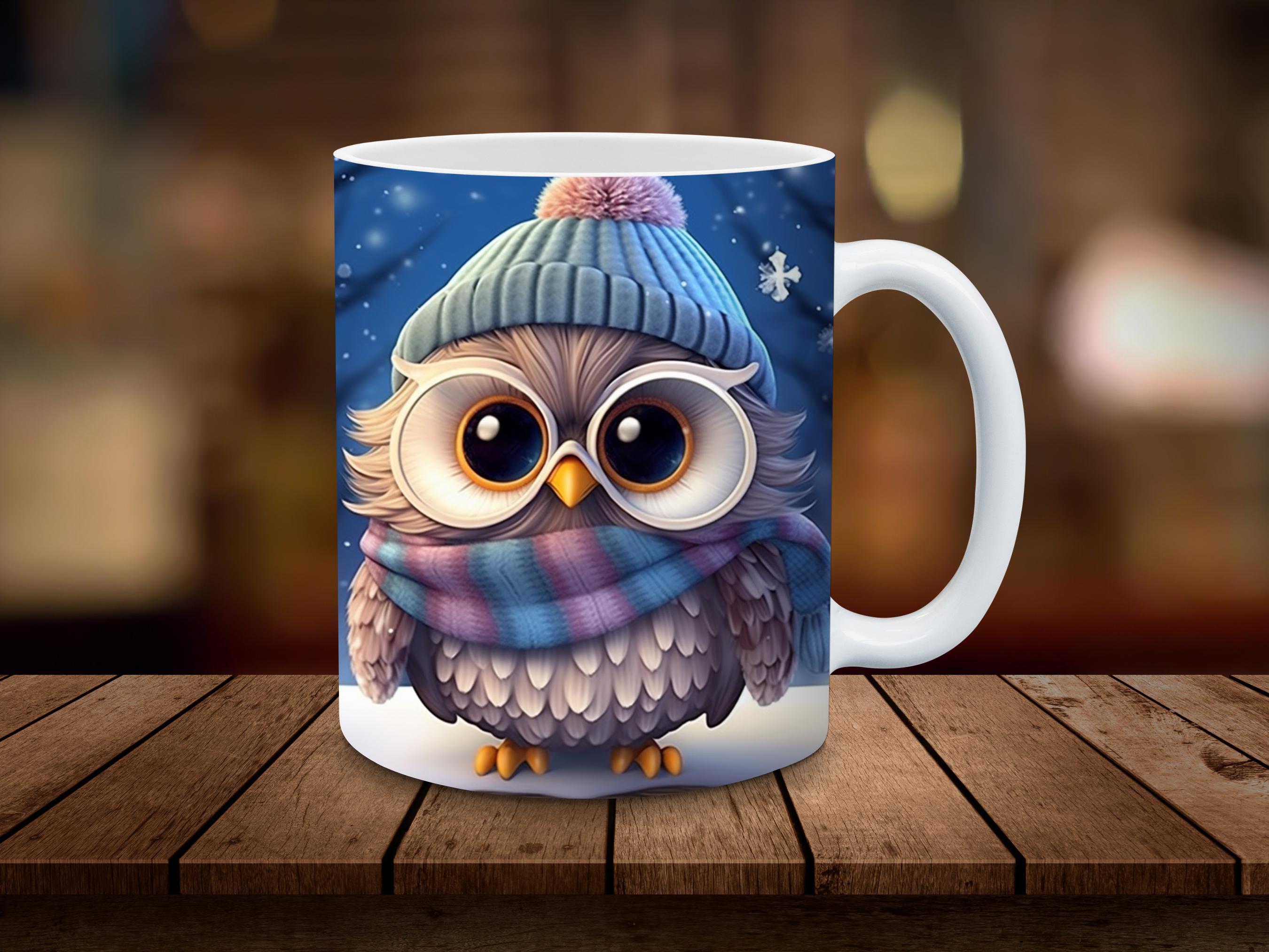 3D Cute Owl Mug Wrap 3D Christmas 11oz, 15oz Mug Sublimation Wrap Digital Download ONLY Coffee Cup T
