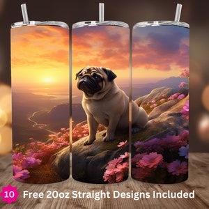 Pug Tumbler Wrap 20oz Skinny Tumbler Sublimation Design Digital Download PNG Instant Download 20oz Straight Tumbler Wrap Dog PNG