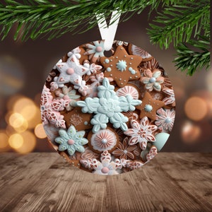 3D Christmas Cookies Ornament Sublimation PNG, Instant Digital Download Only, Christmas Round Ornament PNG, Gingerbread Cookies PNG
