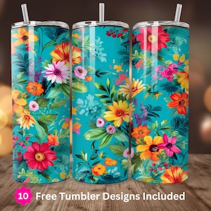 Turquoise Wildflower Tumbler 20oz Skinny Sublimation Design Digital Download ONLY Floral 20oz Straight Wrap PNG Flower Tumbler PNG
