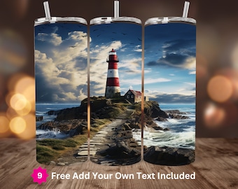 Lighthouse Tumbler Wrap PNG 20oz Skinny Sublimation Design Digital Download ONLY 20oz Straight Tumbler Wrap PNG Lighthouse stone walkway