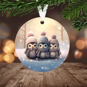 3D Cute Penguins Ornament Sublimation PNG, Instant Digital Download Only, Christmas Round Ornament PNG, Christmas Penguin PNG