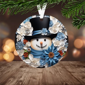 3D Snowman Christmas Ornament Sublimation PNG Instant Digital Download Only Christmas Round Ornament PNG Christmas Flower Ornament PNG
