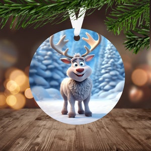 Christmas Reindeer Ornament Sublimation PNG, Instant Digital Download Only, Christmas Round Ornament PNG, Cute Deer PNG