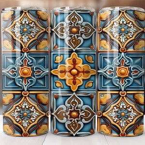 3D Mexican Tiles Tumbler Wrap 20oz Straight Sublimation Design Digital Download Only 20oz Skinny Tumbler Wrap PNG Rustic Tile PNG