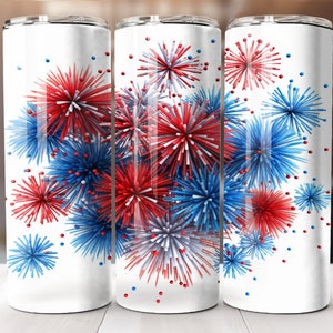 Fireworks Red, White & Blue 20oz Skinny Tumbler Sublimation Design, Patriotic Fireworks Tumbler, 20oz Straight Tumbler Design, Digital File