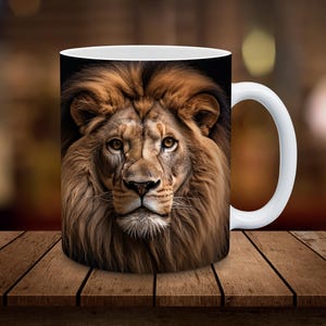 3D Lion Mug Wrap 11oz, 15oz Mug Sublimation Wrap Design Digital Download ONLY Coffee Cup Tea Cup Wrap PNG King of the Jungle Gift for Him