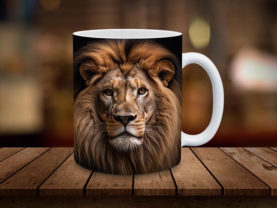 3D Lion Mug Wrap 11oz, 15oz Mug Sublimation Wrap Design Digital Download ONLY Coffee Cup Tea Cup Wrap PNG King of the Jungle Gift for Him