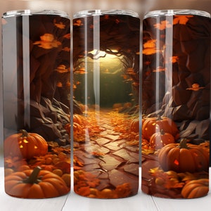 3D Pumpkin Cave 20oz Skinny Tumbler Sublimation Design Digital Download Pumpkins 20oz Straight Tumbler Design Instant Download Fall Vibes