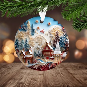 3D Christmas Town Ornament Sublimation PNG, Instant Digital Download Only, Christmas Round Ornament PNG, Christmas Village PNG