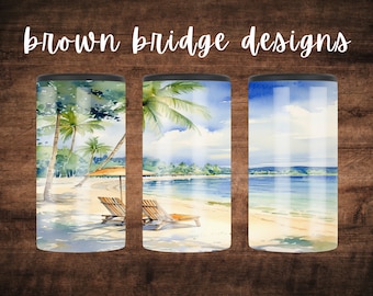 Tropical Watercolor 4-in-1 Can Cooler Sublimation Wrap Design PNG Palm Tree Sublimation 4 in1 Cooler Tumbler Can Holder PNG Relaxing Beach
