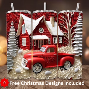 Vintage Christmas Truck Tumbler Wrap 20oz, 30oz Sublimation Designs Farmhouse Digital Download ONLY, Straight & Tapered, 3D Red Truck