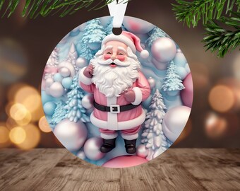 3D Jolly Santa Ornament Sublimation PNG, Instant Digital Download Only, Christmas Round Ornament PNG, 3D Pink Santa Claus Ornament PNG
