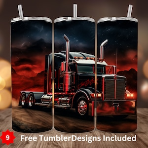 Copo semi-caminhão 3D 20 onças Design de sublimação reta Download digital SOMENTE download instantâneo Big Rig Trucker 20 onças Skinny Tumbler Wrap