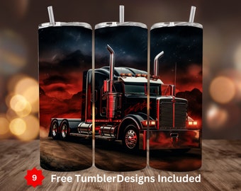 3D Semi Truck Tumbler 20oz Straight Sublimation Design Digital Download ONLY Instant Download Big Rig Trucker 20oz Skinny Tumbler Wrap