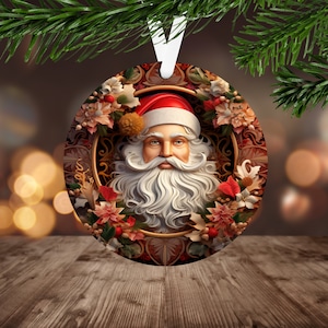 3D Vintage Santa Ornament Sublimation PNG, Instant Digital Download ONLY, Christmas Round Ornament png, Vintage Santa Claus Ornament PNG