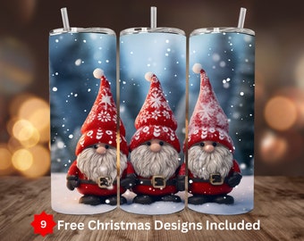 3D Cute Christmas Gnomes Tumbler Wrap 20oz Tumbler Sublimation Wrap Gnome for the Holidays 20oz Straight Tumbler PNG Cute Christmas PNG