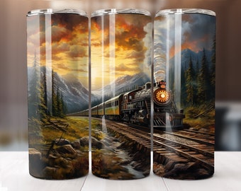 Steam Train Engine 20 oz Straight Tumbler Sublimation Design Digital Download PNG Instant Digital Only Train Tumbler PNG Wrap Train Tumbler