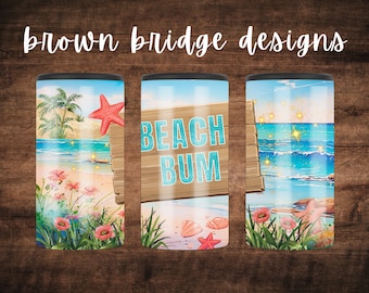 Beach Bum 4 in 1 Can Cooler Sublimation Wrap Design Beach Vibes 4 in1 Can Cooler Holder PNG Digital Download Summer Fun Beach Scene PNG