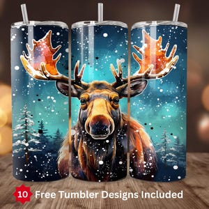 Moose Tumbler Wrap 20oz Skinny Sublimation Wrap Design Digital Download ONLY 20oz Straight Wrap PNG Woodland Animal Tumbler