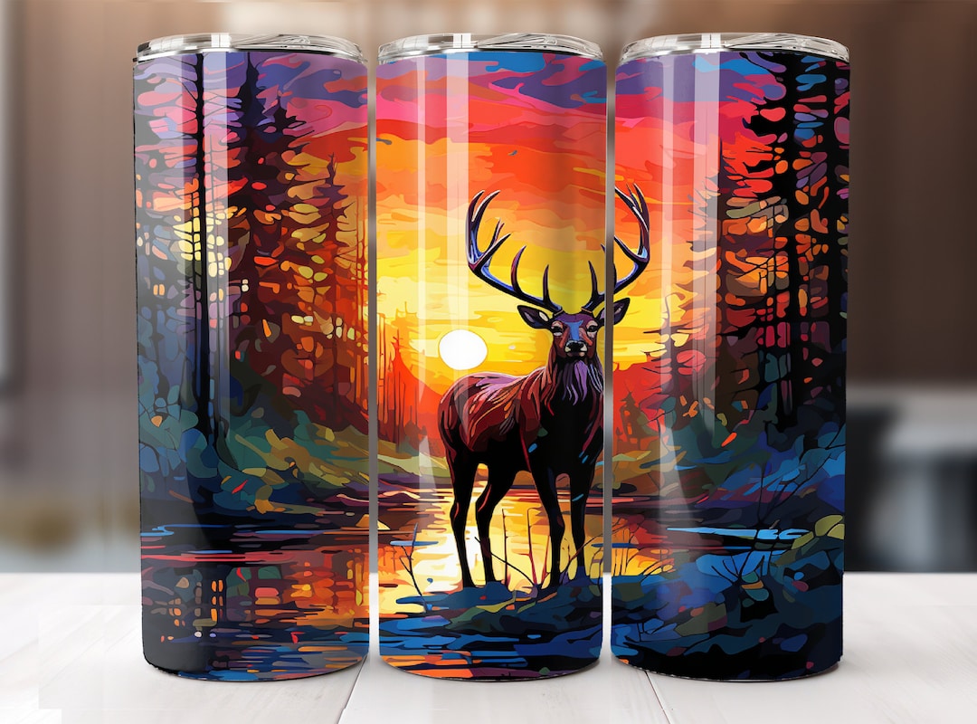 Deer Painting in the Forest Tumbler Wrap 20 Oz Skinny Tumbler ...