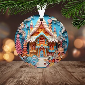 3D Gingerbread House Ornament Sublimation PNG, Instant Digital Download Only, Christmas Round Ornament PNG, Christmas House PNG
