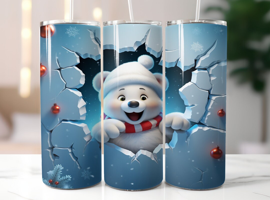 3D Polar Bear Cub Tumbler Wrap Design Fun 20oz Skinny Tumbler Wrap ...