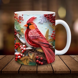 3D Kardinal Becher Sublimation 11 Unzen, 15 Unzen Becher Sublimation Wrap Digitaler Download NUR Kaffeetasse Teetasse Wrap Weihnachtsbecher Vogel PNG