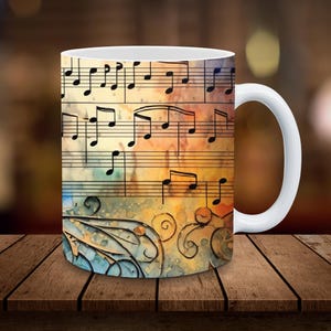 Music Notes Mug Sublimation 11oz, 15oz Mug Sublimation Wrap Gift for Musician Digital Download ONLY Coffee Cup Tea Cup Wrap Music Sheet PNG