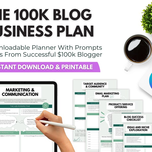 The 100k Blog Business Plan Template [Launch to Success], Small Business Plan Template, Blog Plan, Blog Planner, Blogging Template