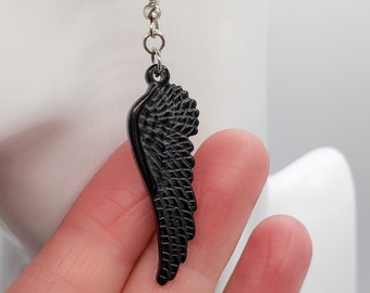 Black Angel Wing Earrings: Hypoallergenic Stainless Steel Dangles
