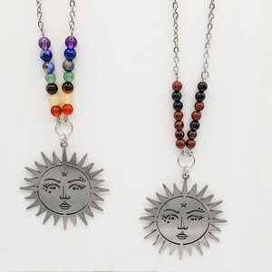 Sun Charm Necklace with Gemstone Beads - Boho Sun Jewelry - 2 Style Options