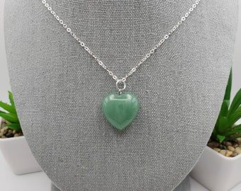 Aventurine heart pendant, 18" stainless steel, sterling silver, green, aventurine necklace, aventurine heart, green heart necklace