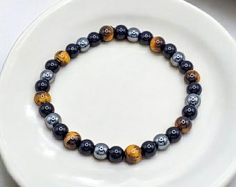 Tiger's Eye, Hematite & Obsidian Bracelet - Triple Protection 6mm Beaded Bracelet