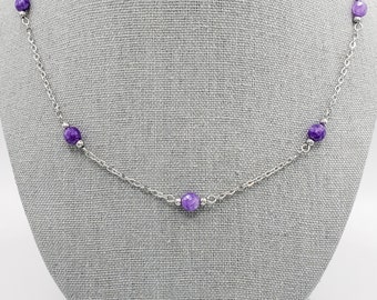 Amethyst necklace, amethyst bead necklace, stainless steel, purple bead necklace, faceted beads