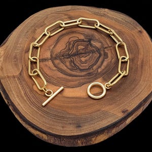 Gold Plated Paperclip Chain Bracelet: Stainless Steel Toggle or Lobster Clasp
